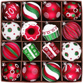 Valery Madelyn Christmas Tree Ornaments Set, 16ct Candy Cane Red Green White Shatterproof Christmas Tree Decorations Bulk, 2.36 Inch Decorative Hanging Ball Ornament for Xmas Trees Holiday Decor