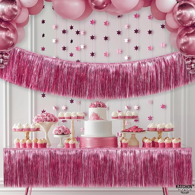 KatchOn, XtraLarge Pink Fringe Banner - 6.5 Ft,Pack of 2 | Fringe Garland for Birthday Party | Pink Streamers for Gender Reveal, Bachelorette Party Decorations | New Years Eve Decorations