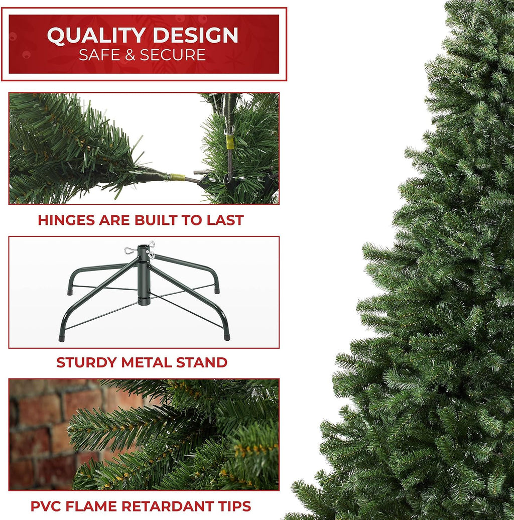 casafield 7.5ft realistic green spruce unlit artificial holiday showing dimensions