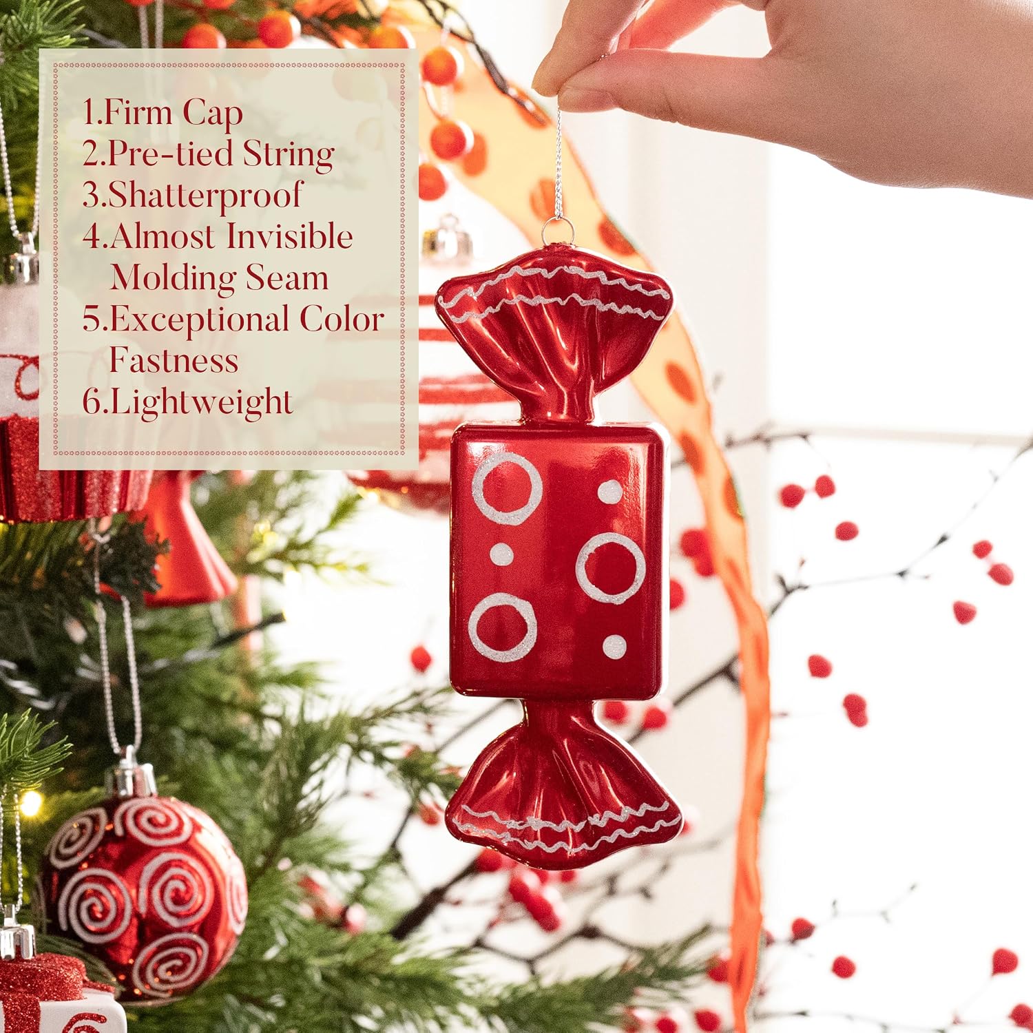 Valery Madelyn Christmas Ornaments Set, 120ct Candy Cane Red and White Shatterproof Christmas Tree Decorations Set, Variety Decorative Hanging Ball Ornaments Bulk for Xmas Holiday Party Decor