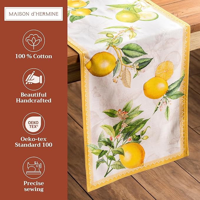 Maison d' Hermine Table runner 100% Cotton Double Layer Table Runners 72 inches long Decorative for Home Kitchen Dining Party Baby Shower Wedding Bridal Shower Spring Summer (Limoncello, 14.50" x 72")