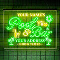 Personalized Pool & Bar Neon Sign, Custom LED Light with Name and Address, Outdoor Patio Decor, Tiki Bar or Backyard Pool Gift for Party Lovers