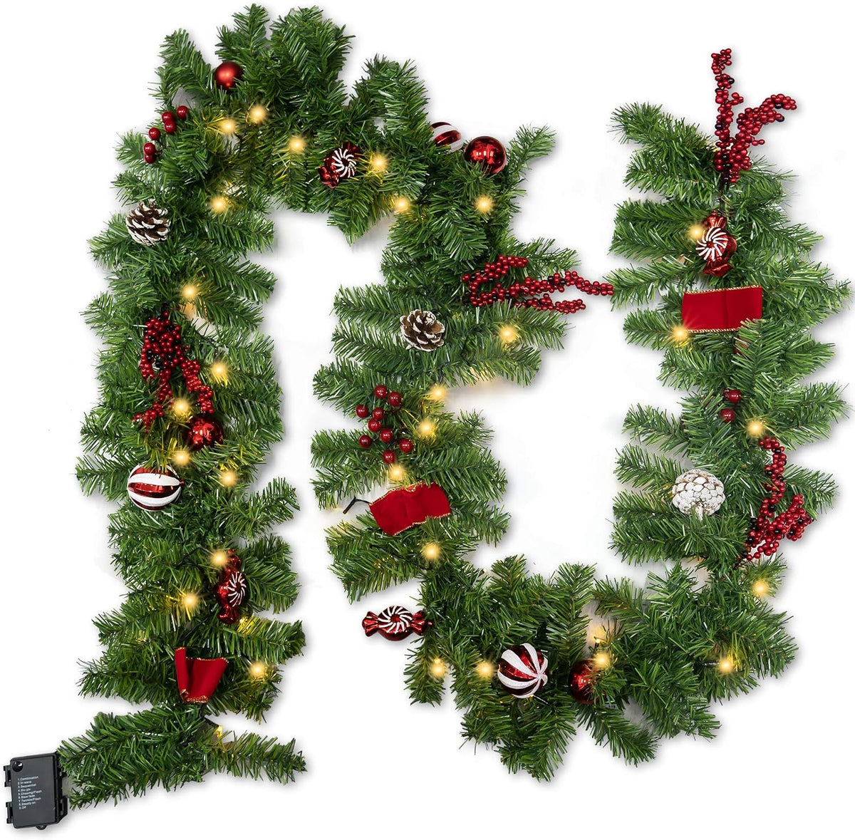 funpeny 9 ft artificial christmas garland, pre-lit 50, main product view