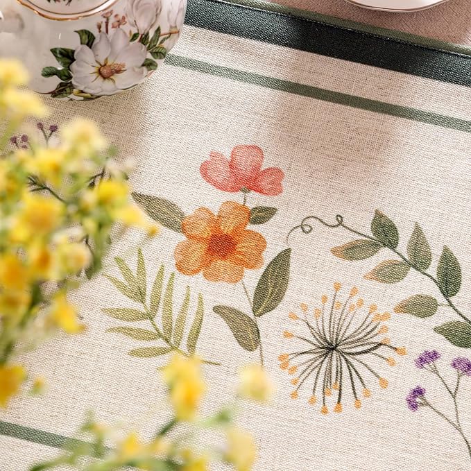 Designer Linen Small Table Runner,French Farmhouse Shabby Chic Floral Pattern 63 Inches Long Wrinkle Free Table Runners,Decor Tabletop for Kitchen,Dining,Party,Home,Christmas,12"*63"