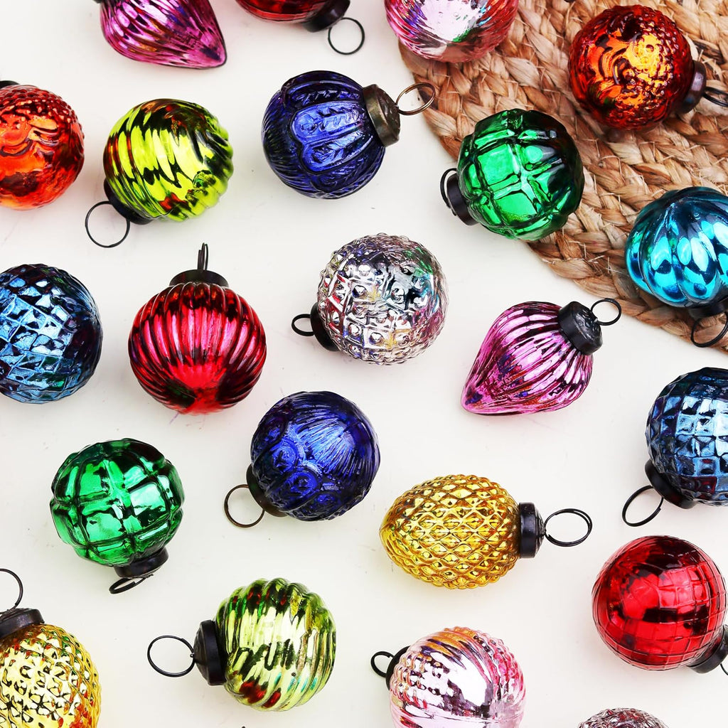 IndianShelf 12 Vintage Christmas Ornaments Multi Glass Christmas Balls Unique Large Ornaments for Christmas Tree, Halloween, New Year, Valentine Day, Holidays, Event & Wedding Party Decor- 2 Inch