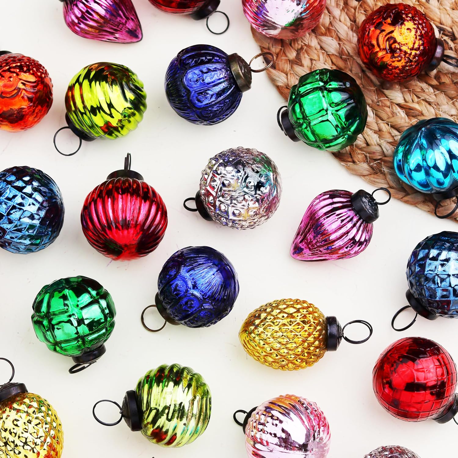 IndianShelf 12 Vintage Christmas Ornaments Multi Glass Christmas Balls Unique Large Ornaments for Christmas Tree, Halloween, New Year, Valentine Day, Holidays, Event & Wedding Party Decor- 2 Inch