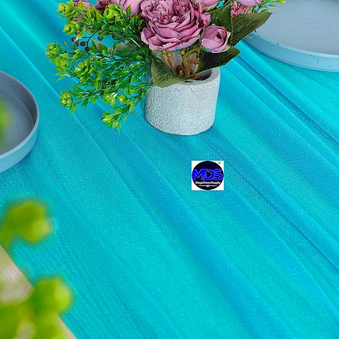 MDS 2 Pack 10ft Chiffon Table Runner 29 x 120 Inches Sheer Wedding Runner Romantic Rustic Table Runner for Wedding Decorations, Birthday Parties, Bridal Shower Party Arch Decor -Turquoise