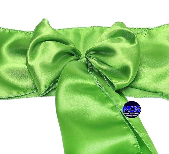 MDS Pack of 25 PCS Satin Chair Sashes Charmeuse Sateen Dining Chair Bows Ribbon Ties Back Sash for Wedding Party Birthday Home Hotel Restaurant Banquet Decoration (7 x 108 Inch, Parrot Green)