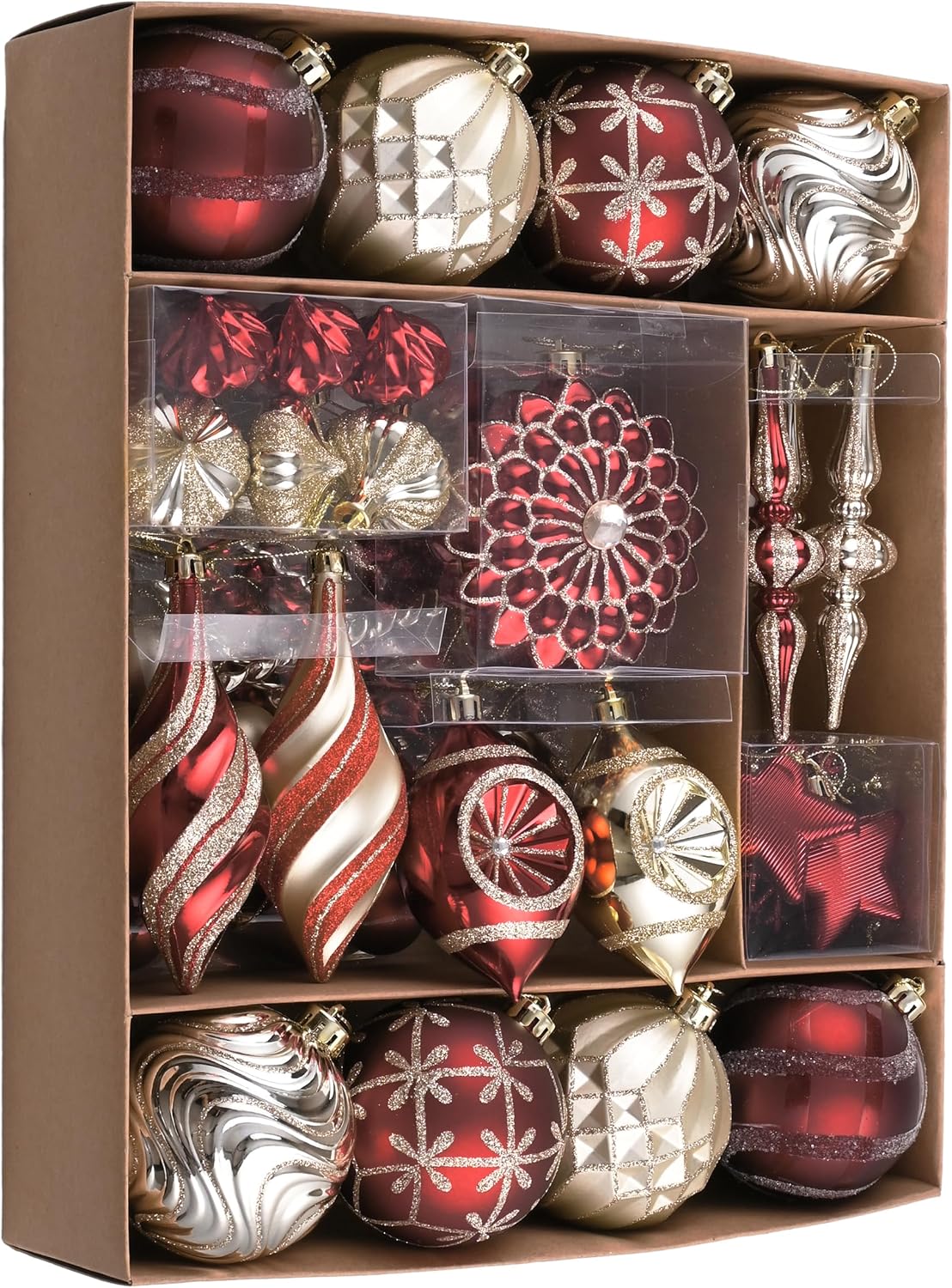 Valery Madelyn Christmas Tree Ornaments Set, 80ct Burgundy and Gold Shatterproof Christmas Tree Decorations Bulk, Luxury Hanging Ball Ornaments for Xmas Trees Holiday Decor
