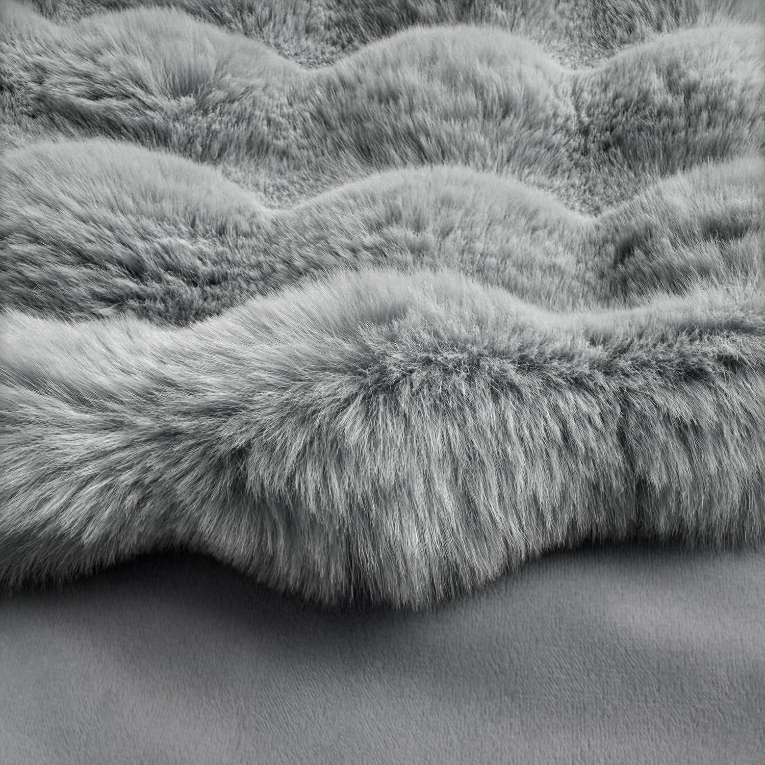 36-Inch Puff Quilt Faux Fur Christmas Tree Skirt, Soft Plush Tufted Texture with Satin Ribbon Ties, Cloud Gray
