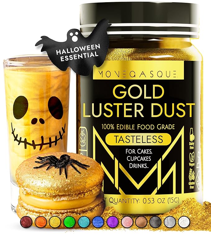 MONÉGASQUE Gold Edible Glitter for Drinks 15g – Edible Glitter for Cakes & Cocktails - Gold Luster Dust for Cocktail, Halloween Food Decorations, Cake Decorating Sprinkles Spray - Drink Shimmer Powder