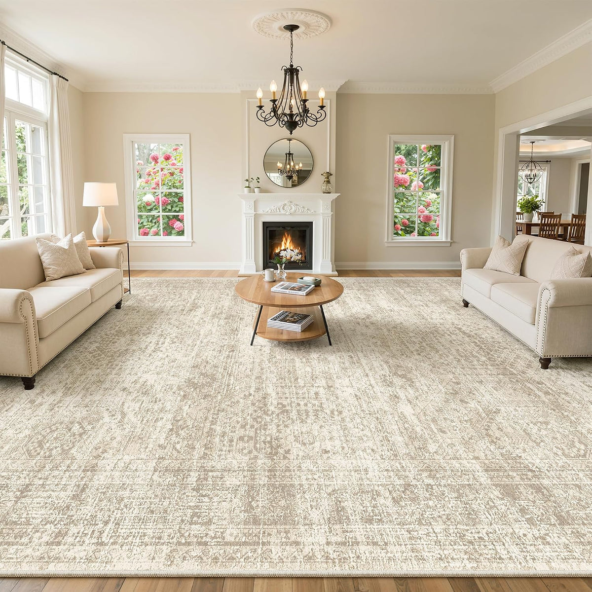 Soalmost 10x14 Area Rugs for Living Room Washable Rug Non-Slip Beige