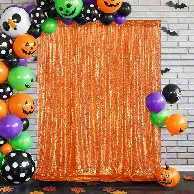 Eternal Beauty Orange Sequin Backdrop, 10x10 Ft Halloween Glitter Background Curtains for Shimmer Photography Party Wedding Birthday Back Drop Decor