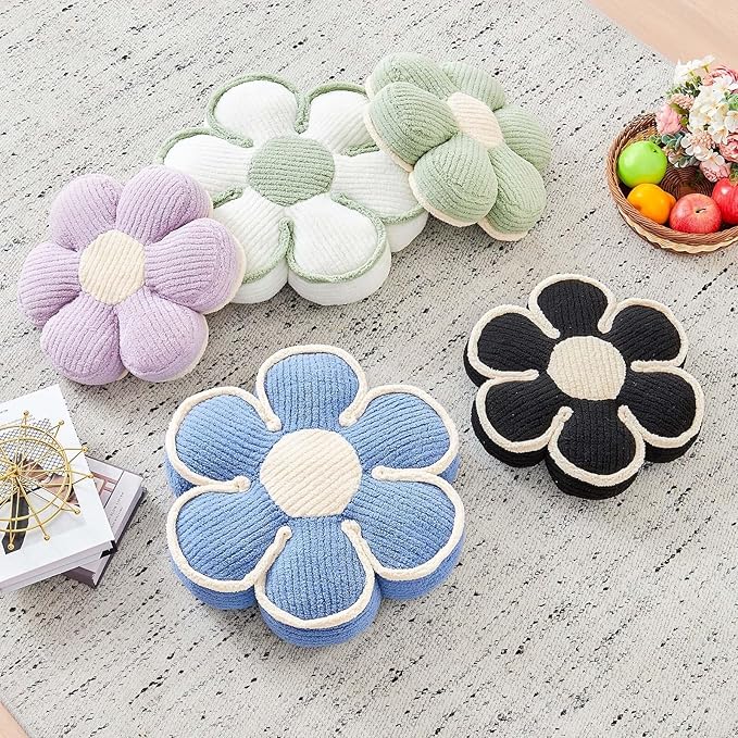 Flower Pillow, Soft Flower Decorative Throw Pillow, Cute Daisy Flower Shaped Seating Floor Cushion Room Décor Plush Pillows for Sofa Couch Bed (17.7 Inch, White)