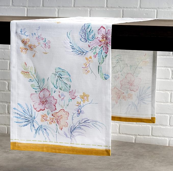 Maison d' Hermine Table Runner 100% Cotton Single Layer Table Runners 108 inches Long Decorative for Home Kitchen Dining Party Wedding Bridal Shower Spring Summer (Paradise Island, 14.50" x 108")