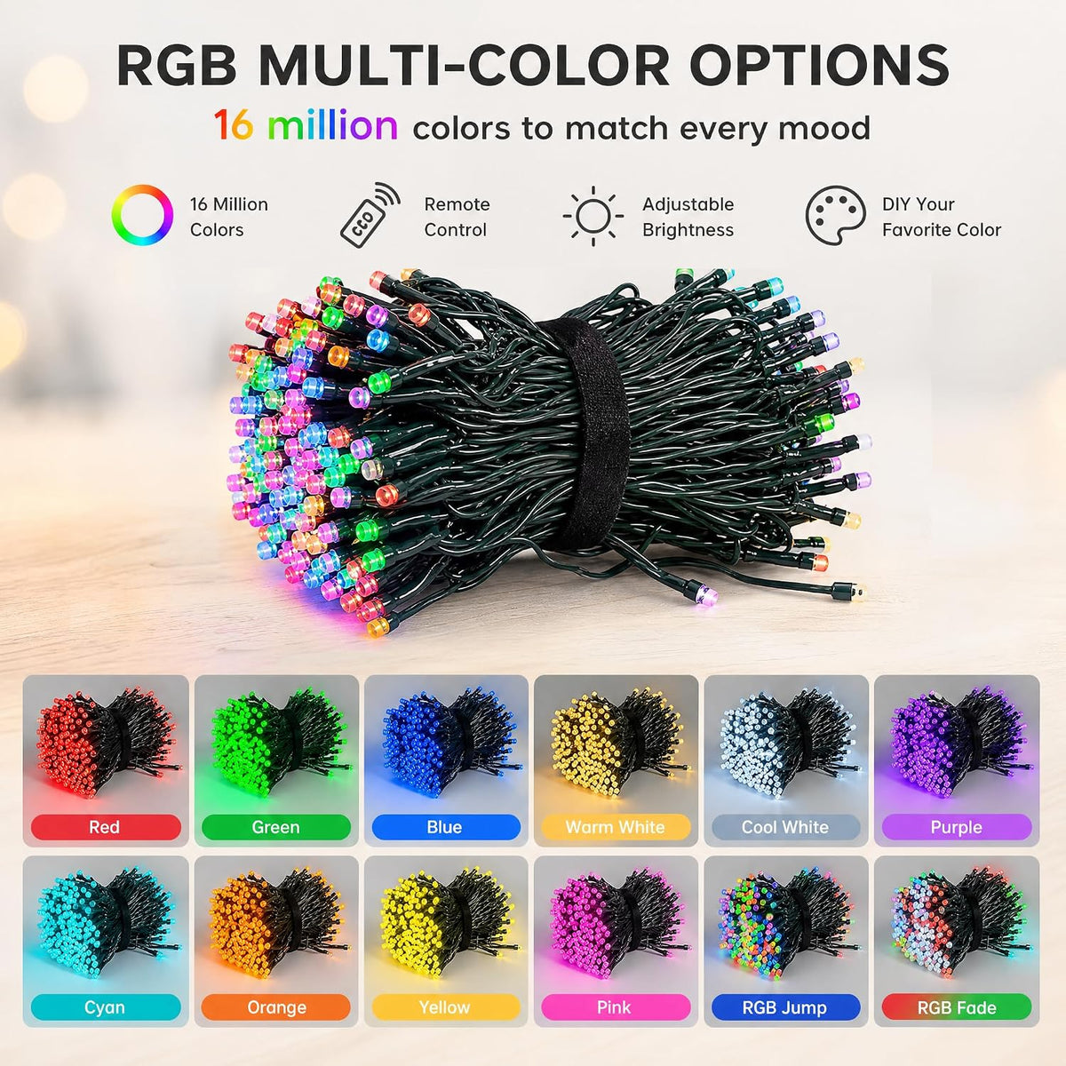 Dazzle Bright Smart Christmas String Lights, 98FT 300 LED RGB Color Changing ...