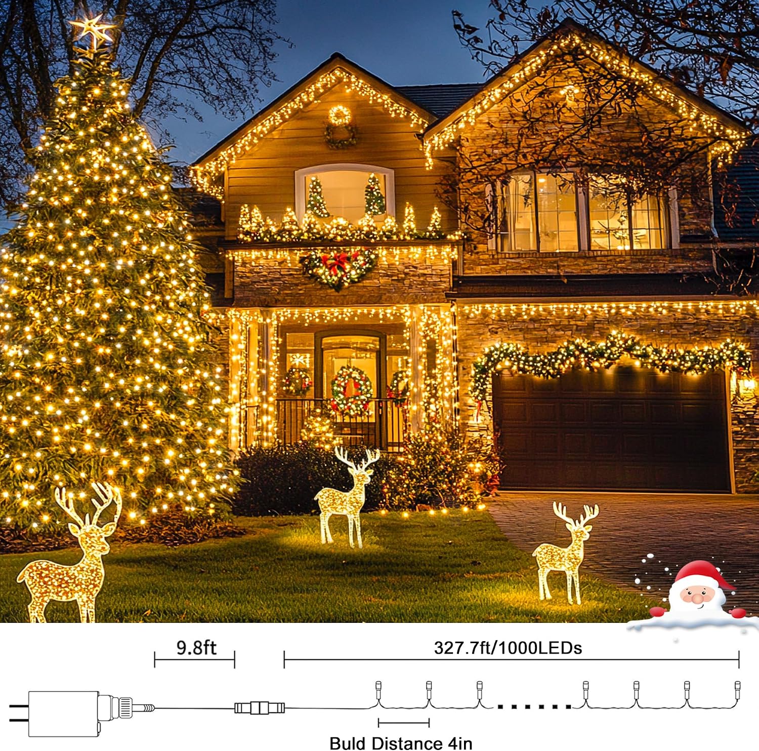 JMEXSUSS 1000LED Green Wire String Lights Warm White (Pack of 2)