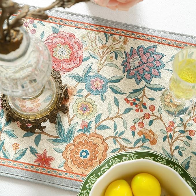 Floral Cloth Small Runner for Table,Decorative Linen 63 Inches Long Table Runners,Farmhouse Decor Tabletop for Kitchen,Dining,Party,Home,Christmas,12"*63"