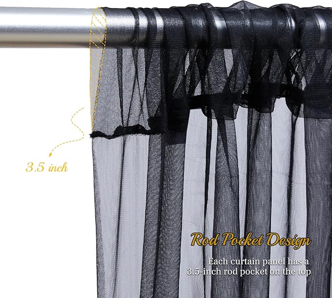 10ft X 10ft Black Sheer Backdrop Curtain for Parties, Tulle Sheer Fabric Backdrop Curtain Drapes for Baby Shower Birthday Party Photo Shoot Halloween Decorations