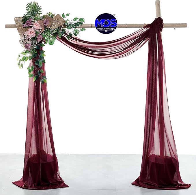 MDS Halloween Chiffon Draping Fabric - 2 Panel, 30" Wide x 50ft Long - Sheer Spooky Arbor & Canopy Drapery for Haunted House Backdrops, Party Ceilings, DIY Costumes & Themed Events - Burgundy