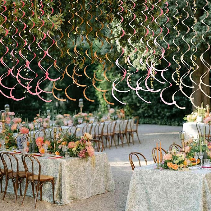 36 Pcs Boho Hanging Swirl Decorations Brown Blush Pink Felt Swirl Streamer Spiral Ceiling Garland for Birthday Engagement Baby Shower Bachelorette Wedding Bridal Shower Holiday Hen Party Supplies