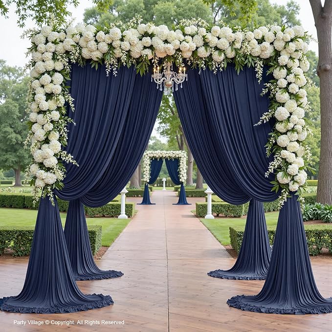 PartyVillage 10ft×15ft Navy Blue Backdrop Curtain for Wedding Parties, 2 Panels Wrinkle Free 15 FT Long Polyester Photo Backdrop Drapes Back Drop Cloth for Birthday Photography Background