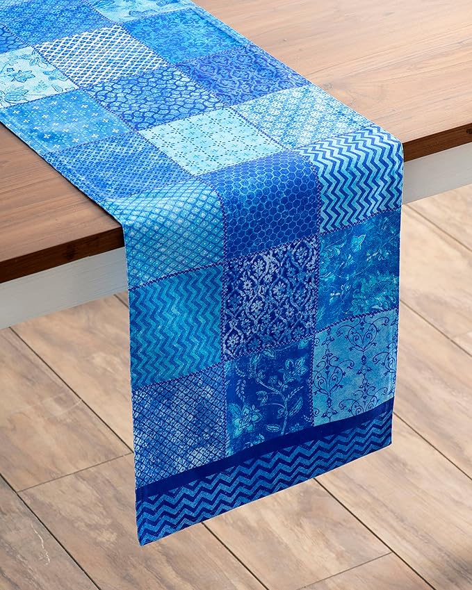Maison d' Hermine Table Runner 100% Cotton Double Layer Table Runners 108 inches Long Decorative for Home Kitchen Dining Party Wedding Bridal Shower Spring Summer (Indigo Love, 14.50" x 108")