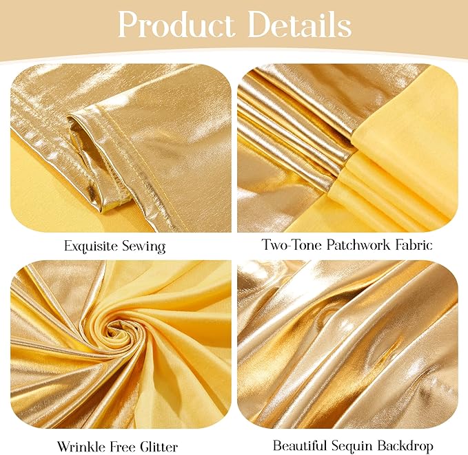 Gold and Yellow Arch Backdrop Cover for Wedding, 7.2FT 6FT Set of 2 Stretchy Spandex Fitted Arch Stand Cover for Baby Shower, Birthday Party Decor, Chiara Backdrop Cover with Double-Sided Design