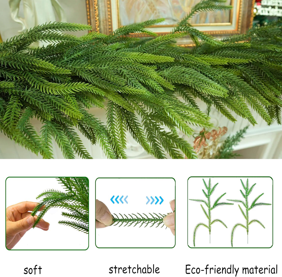 9 ft christmas garland real touch norfolk pine, close-up detail