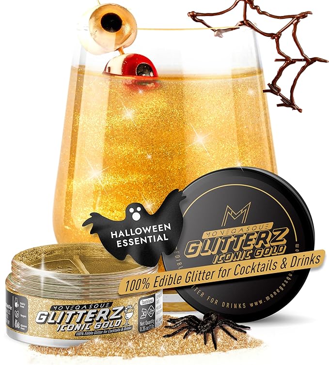 MONÉGASQUE Iconic Gold Edible Glitter for Drinks 10g – Edible Glitter for Cakes & Cocktails – Gold Sprinkles Spray for Food, Cupcake, & Cake Decorations – Halloween Cocktail & Drink Shimmer Powder
