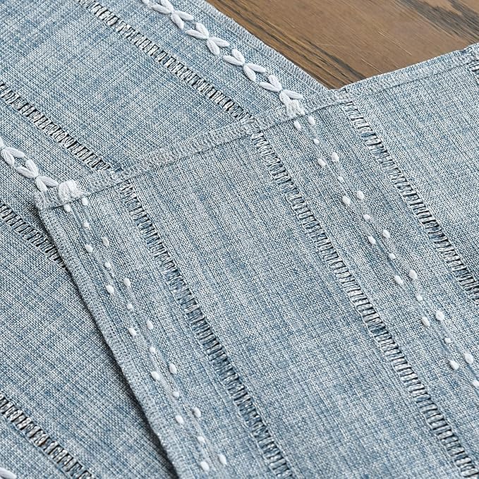 Artoid Mode Dusty Blue Cotton Linen Table Runner, Seasonal Rustic Embroidered Hollow Kitchen Dining Table Decoration for Home Party Decor 13x108 Inch