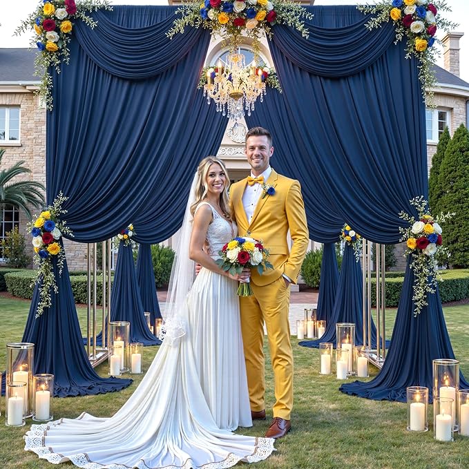 20×14ft Wrinkle Free Navy Blue Backdrop Curtain for Wedding Parties,4 Panels 5×14ft Height Soft Silky Polyester Photo Backdrop Drapes Curtains for Birthday Photography Stage Events Background Cloth