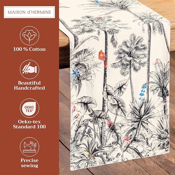 Maison d' Hermine Table Runner 100% Cotton Double Layer Table Runners 108 inches Long for Thanksgiving Christmas Decorations Home Kitchen Dining Party Wedding (Amazonia, 14.5" x 108")