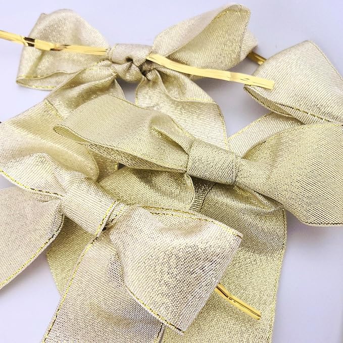 36pcs 4-1/2" Metallic Gold Glitter Ribbon Bows with Twist Ties for Gift Wrapping Packing Christmas Big Bows for Holiday Decoration (Gold)
