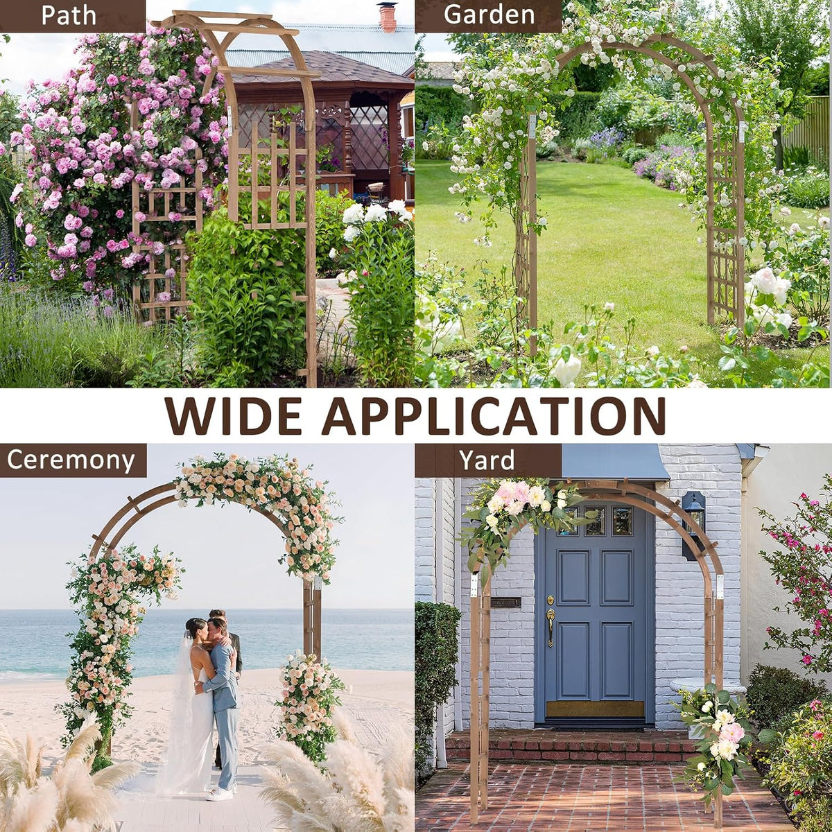 Outvita 7Ft Brown Wooden Arbor Arch, Garden Trellis for Climbing Rose Vines
