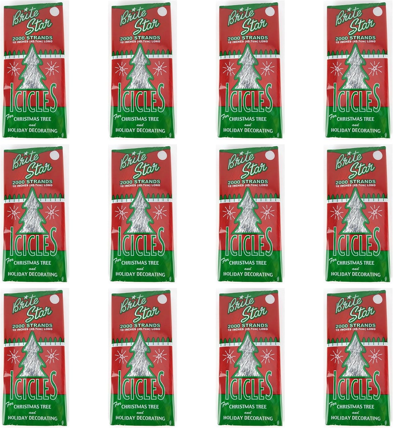 BRITE STAR Silver 18-Inch Icicle Tinsel - 2000 Strands (12 Pack)