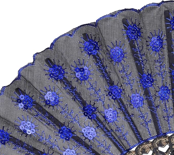 QIRMIZI 10 Pack Fabric Folding Handheld Fans, Perfect for Weddings, Parties, and Dancing,Royal Blue