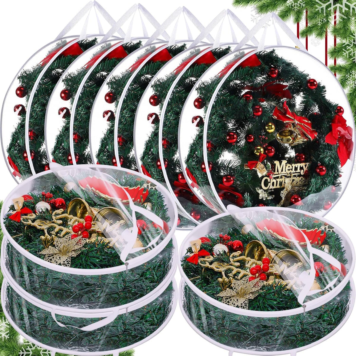 shappy 8 piece clear christmas wreath storage container, main product view