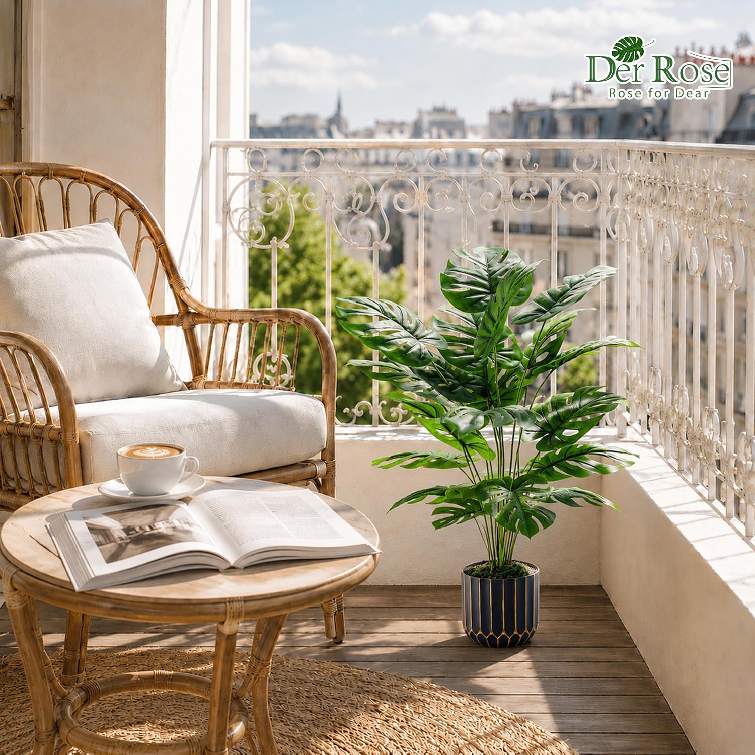 Der Rose 28'' Fake Plants Tall Artificial Monstera Faux Plants Indoor Outdoor Tree for Living Room Home House Decor