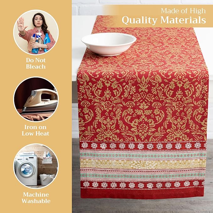 Maison d' Hermine Table Runner 100% Cotton Single Layer Table Runners 108 inches Long Decorative for Home Kitchen Dining Party Baby Shower Wedding Bridal Shower (Sofia, 14.50" x 108")