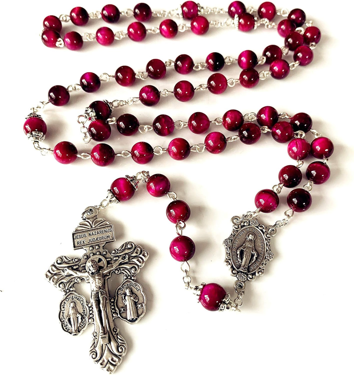 elegantmedical Handmade Red Tiger Eye Beads Our Lady of Grace Rosary Peacock ...