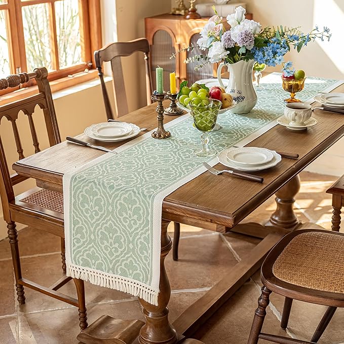 Table Runners 63 Inches,Waterproof Boho Table Runner with Tassel Fringe,Table Runner for Party Coffee Table