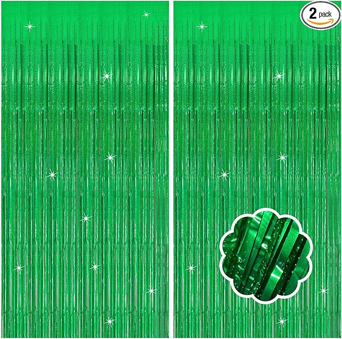 2 Pack Neon Green Birthday Decorations Foil Fringe Curtain Green Streamers for Glow Party Graduation Christmas St. Patrick's Day Streamers Decorations Bachelorette Party Accessories for Women