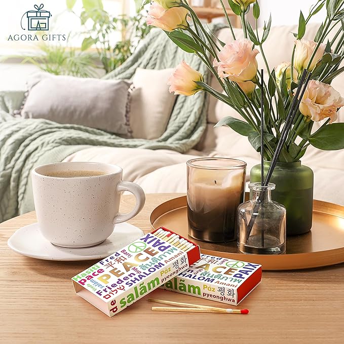 Decorative Matches Box -4-Inch Long Matches for Candles with Strike - Wooden Colorful Candle Sticks with Rainbow Tips - 50 Pc Match Sticks - Matchbox Designs of Your Choice (6 Unique Box Designs)