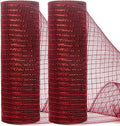 Ribbli 2 Rolls Cranberry Burgundy Mesh Ribbon,10 inch x 30 feet(10Yard) Each Roll,Metallic Burgundy with Cranberry Red Foil,Use for Wreath Swags and Decorating