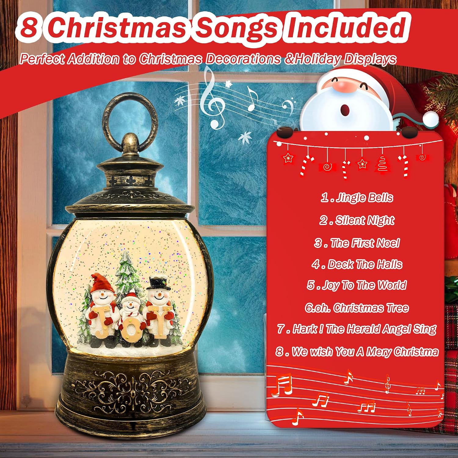 Christmas Snow Globe Lighted Decorations, Santa Snowmans Musical Christmas Snow Globe Lantern with Swirling Glitter, Christmas Holiday Party Gifts and Decorations