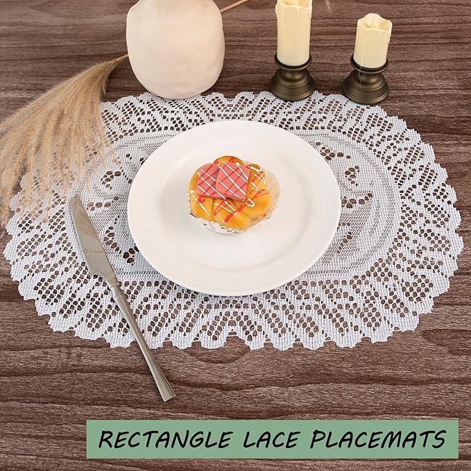 2PCS Oval Lace Placemats for Dining Table, White Lace Placemats Doilies, Embroidered Table Mats Farmhouse Cup Mat Vase Mat, 12x17 Inch