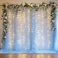 Fomcet Tulle Backdrop Curtains with Lights String Baby Blue 10FT X 10FT Sheer Curtains with Lights Tulle Curtain Backdrop for Wedding Birthday Party Photo Shoot (2 Panels 5x10FT)