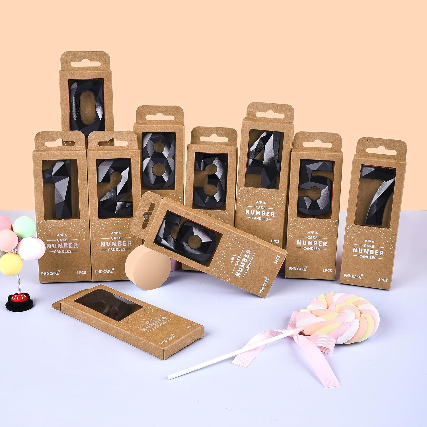 PHD CAKE 2.76 Inch Crystal Black 9 Number Birthday Candles, Black Number Candles, Cake Number Candles, Party Celebration