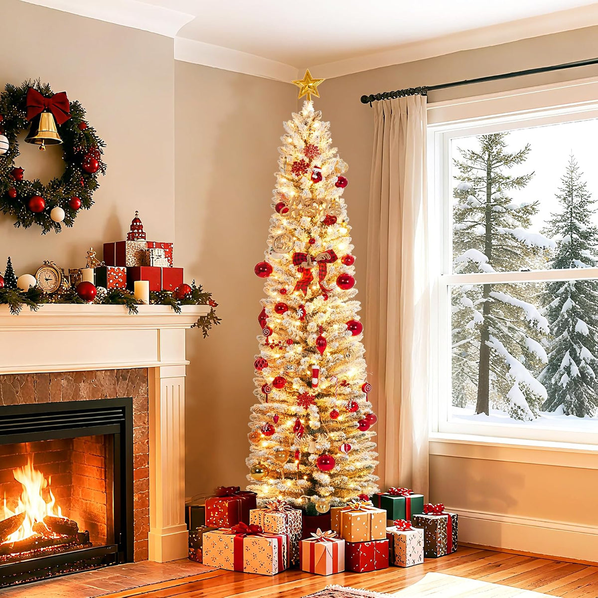 6ft flocked pencil christmas tree - pre-lit frosted, main product view